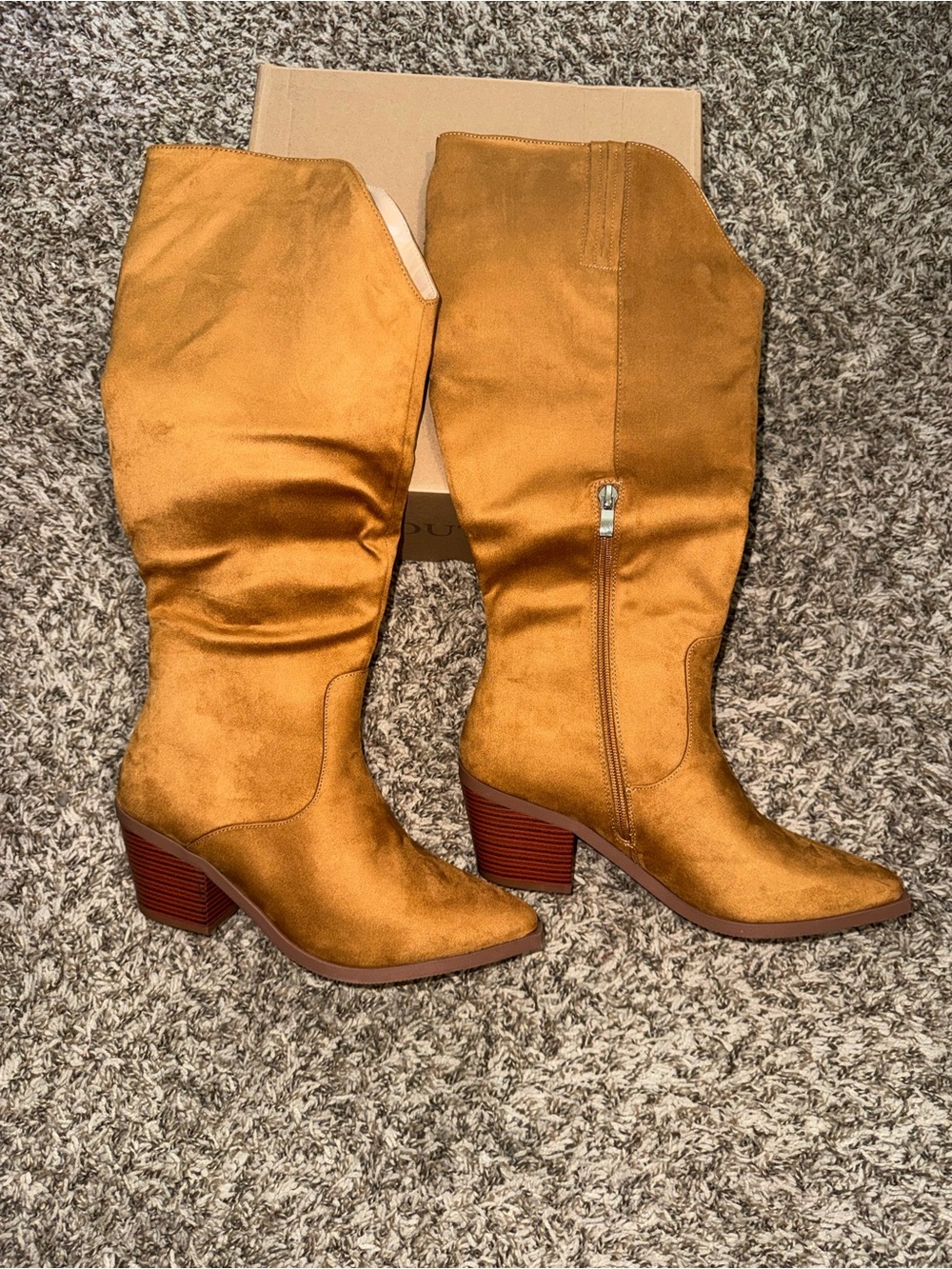Tall Zip-Detail Heeled Boots in Mustard